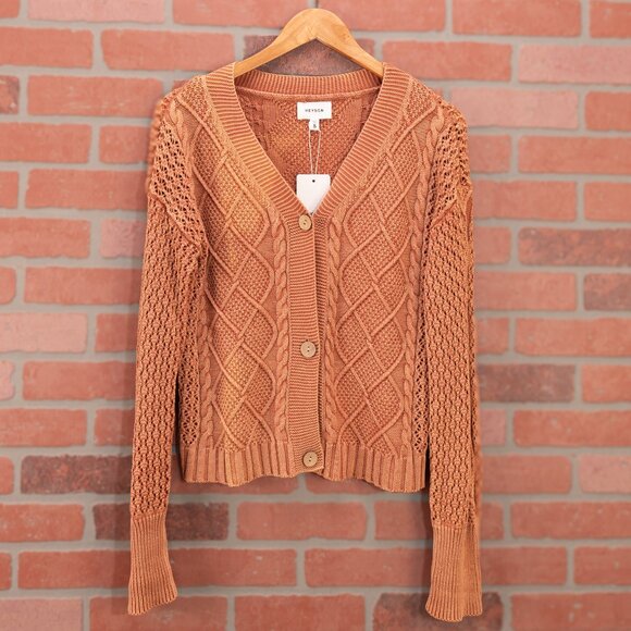 Brick Red Cable Knit Cardigan Sweater - Size Small - Picture 2 of 13